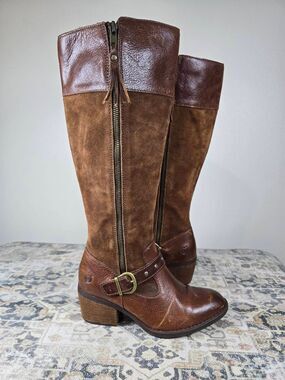 Born Alize Knee Boots - Double Zip Brown Leather Buckle Women's Size 6 M